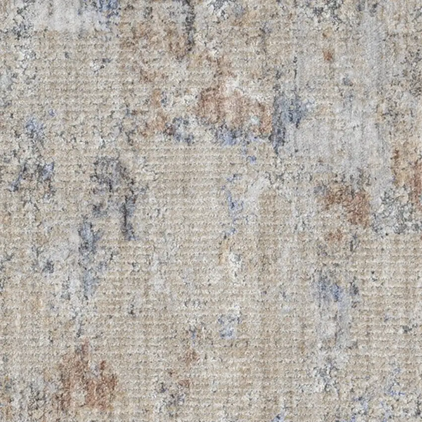 8' Beige Teal Blue and Gray Abstract Runner Rug With Fringe Photo 6
