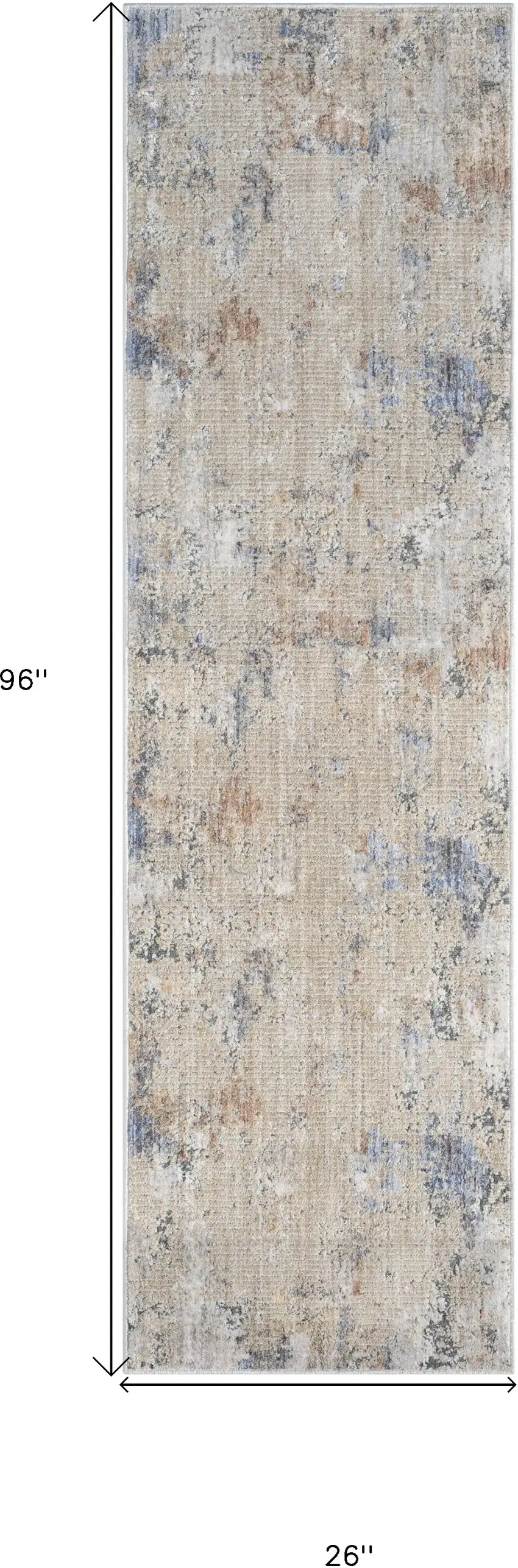 8' Beige Teal Blue and Gray Abstract Runner Rug With Fringe Photo 3
