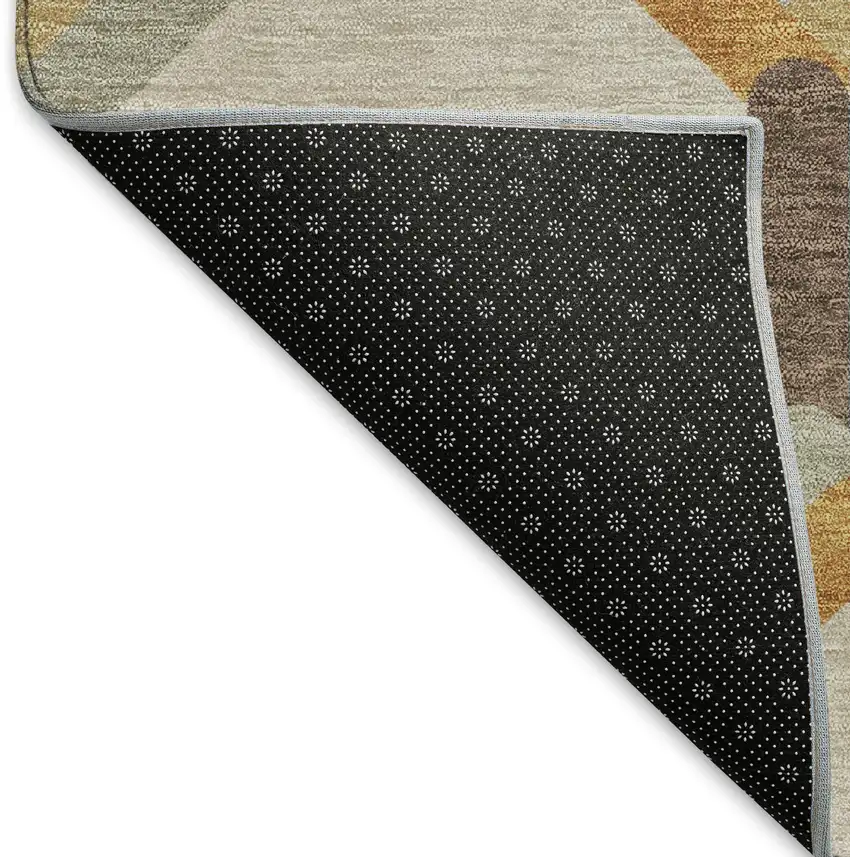 8' Beige Wheat And Blue Round Geometric Washable Indoor Outdoor Area Rug Photo 6