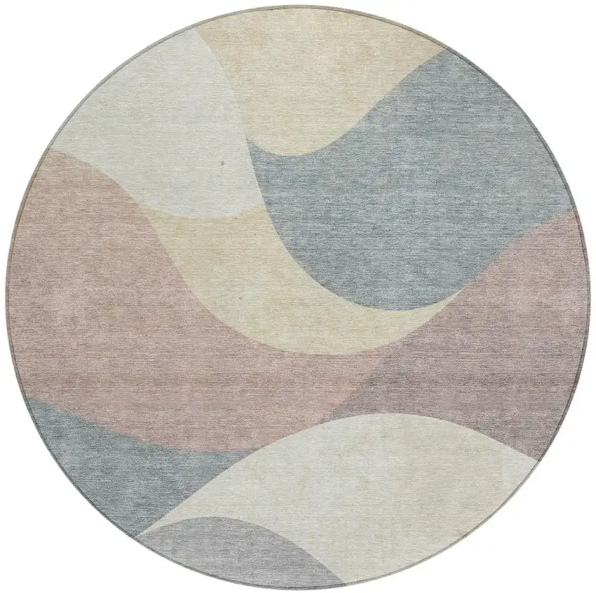 8' Beige Wheat And Copper Round Abstract Washable Indoor Outdoor Area Rug Photo 4