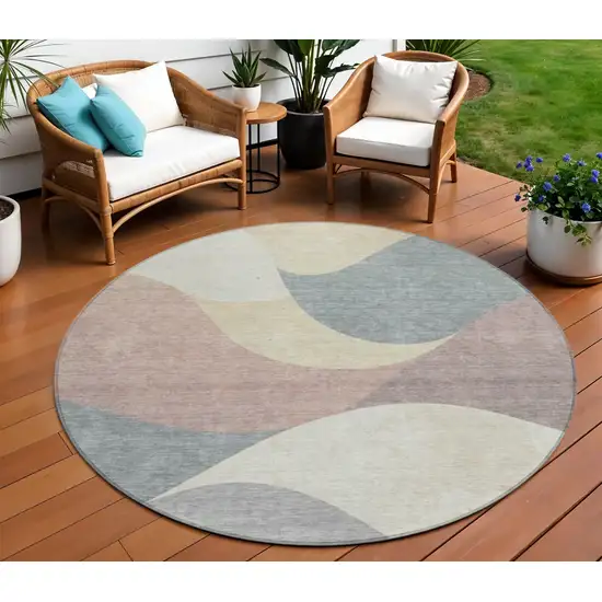 8' Beige Wheat And Copper Round Abstract Washable Indoor Outdoor Area Rug Photo 2