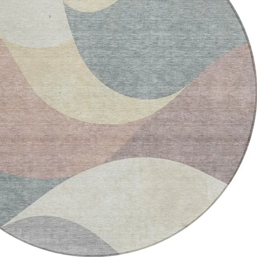 8' Beige Wheat And Copper Round Abstract Washable Indoor Outdoor Area Rug Photo 5