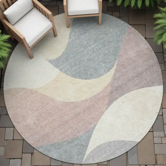 8' Beige Wheat And Copper Round Abstract Washable Indoor Outdoor Area Rug Photo 8