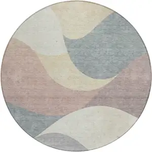 Photo of 8' Beige Wheat And Copper Round Abstract Washable Indoor Outdoor Area Rug