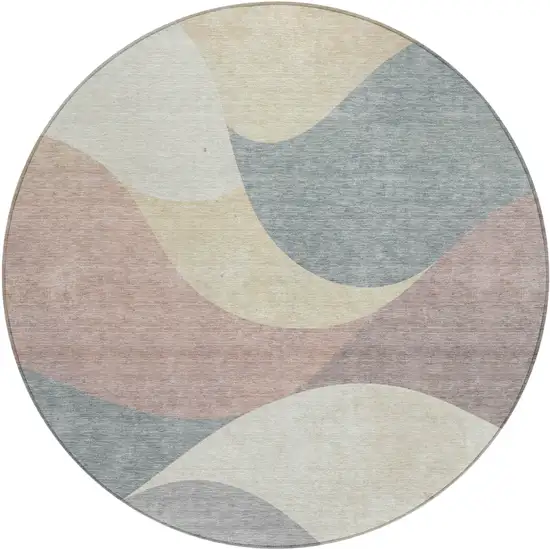 8' Beige Wheat And Copper Round Abstract Washable Indoor Outdoor Area Rug Photo 1