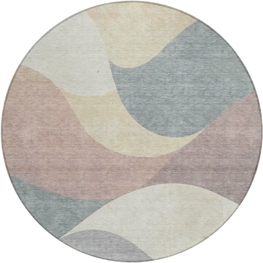 8' Beige Wheat And Copper Round Abstract Washable Indoor Outdoor Area Rug Photo 1