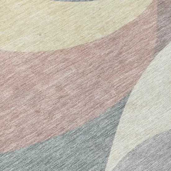 8' Beige Wheat And Copper Round Abstract Washable Indoor Outdoor Area Rug Photo 7