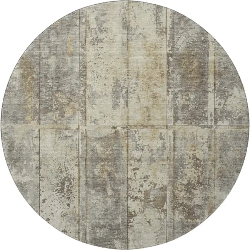 8' Beige Wheat And Taupe Striped Washable Round Rug With UV Protection Photo 2