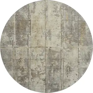 Photo of 8' Beige Wheat And Taupe Striped Washable Round Rug With UV Protection