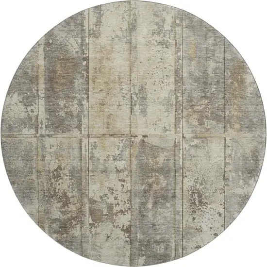 8' Beige Wheat And Taupe Striped Washable Round Rug With UV Protection Photo 1