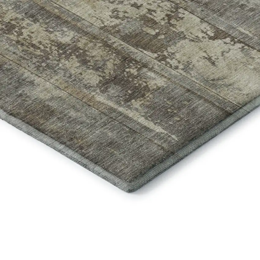 8' Beige Wheat And Taupe Striped Washable Round Rug With UV Protection Photo 5