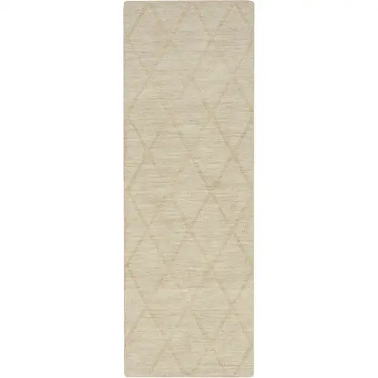 6' Beige Wool Geometric Hand Woven Runner Rug Photo 2