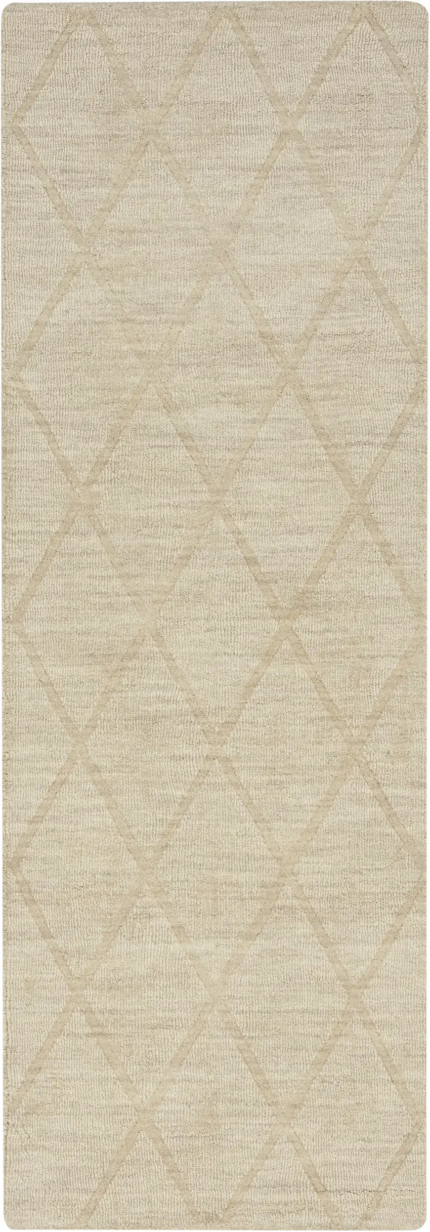6' Beige Wool Geometric Hand Woven Runner Rug Photo 2