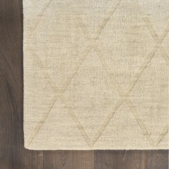 6' Beige Wool Geometric Hand Woven Runner Rug Photo 6
