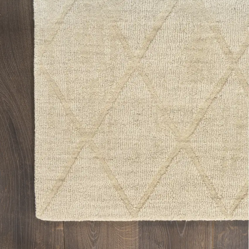 6' Beige Wool Geometric Hand Woven Runner Rug Photo 6