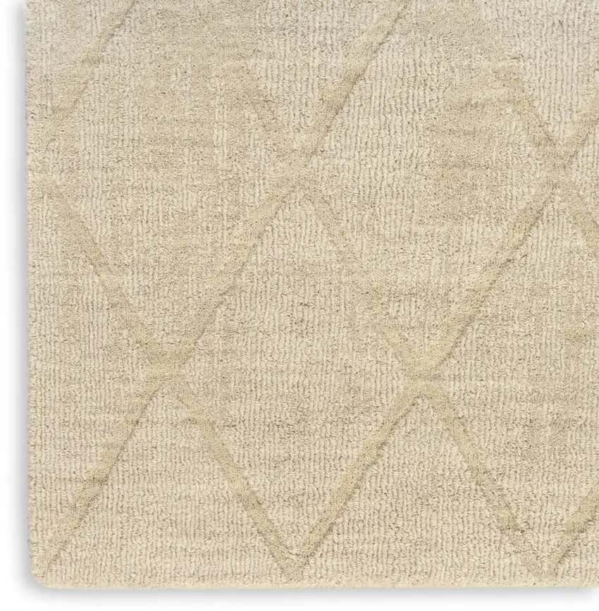 6' Beige Wool Geometric Hand Woven Runner Rug Photo 9