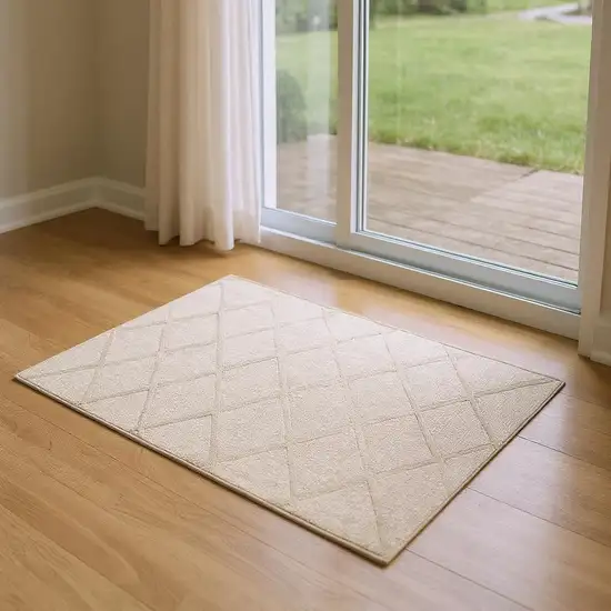 6' Beige Wool Geometric Hand Woven Runner Rug Photo 1