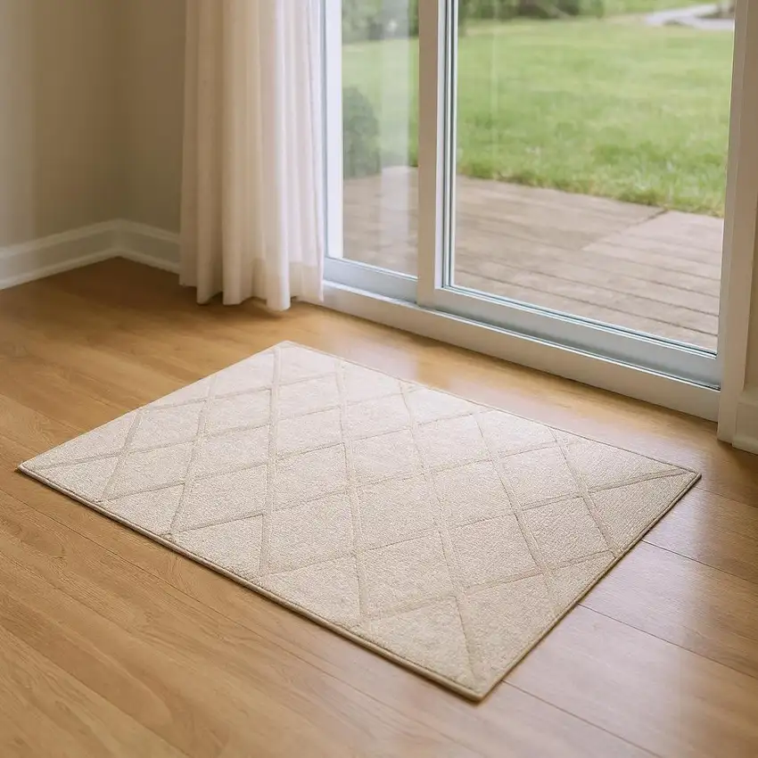 6' Beige Wool Geometric Hand Woven Runner Rug Photo 1