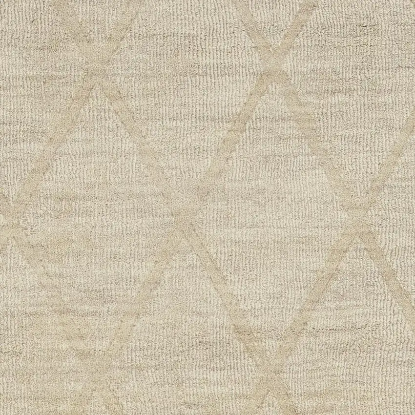 6' Beige Wool Geometric Hand Woven Runner Rug Photo 3