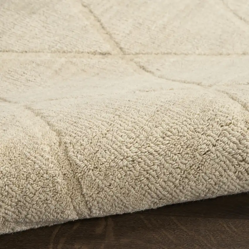 6' Beige Wool Geometric Hand Woven Runner Rug Photo 8
