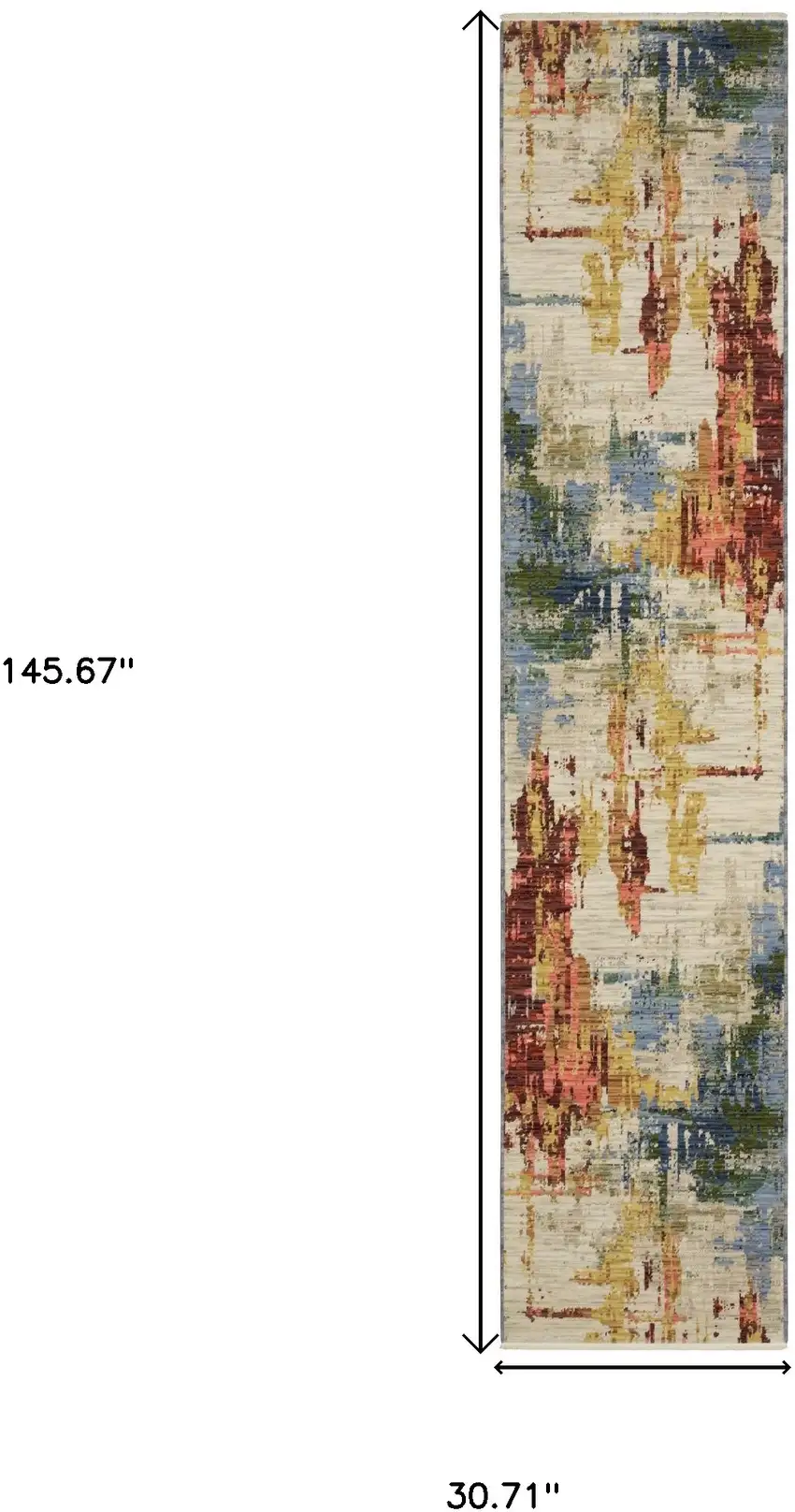12' Beige Yellow And Salmon Abstract Runner Rug With Fringe Photo 3
