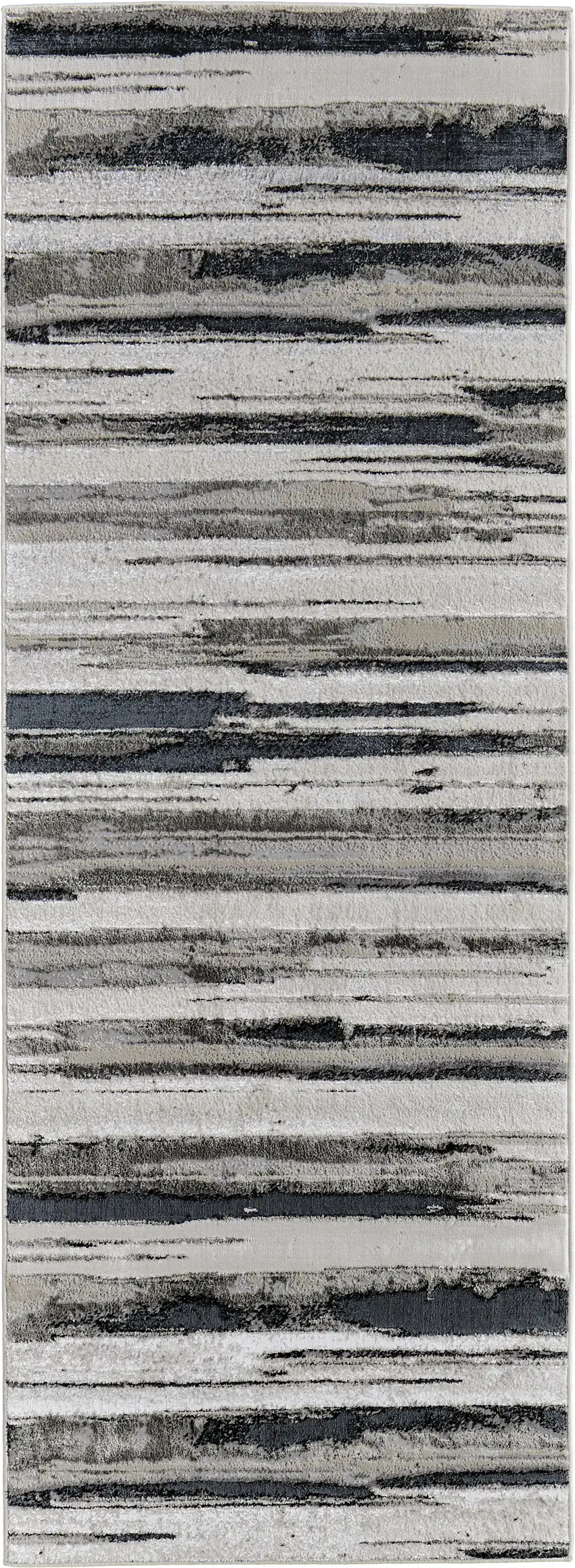 8' Beige and Black Abstract Distressed Runner Rug Photo 1