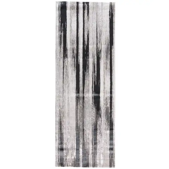8' Black Silver And Gray Abstract Runner Rug Photo 2