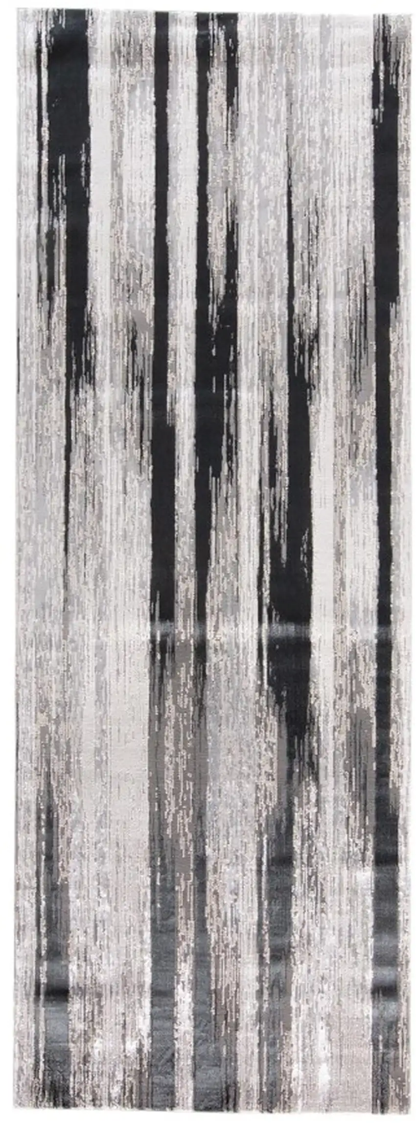 8' Black Silver And Gray Abstract Runner Rug Photo 2