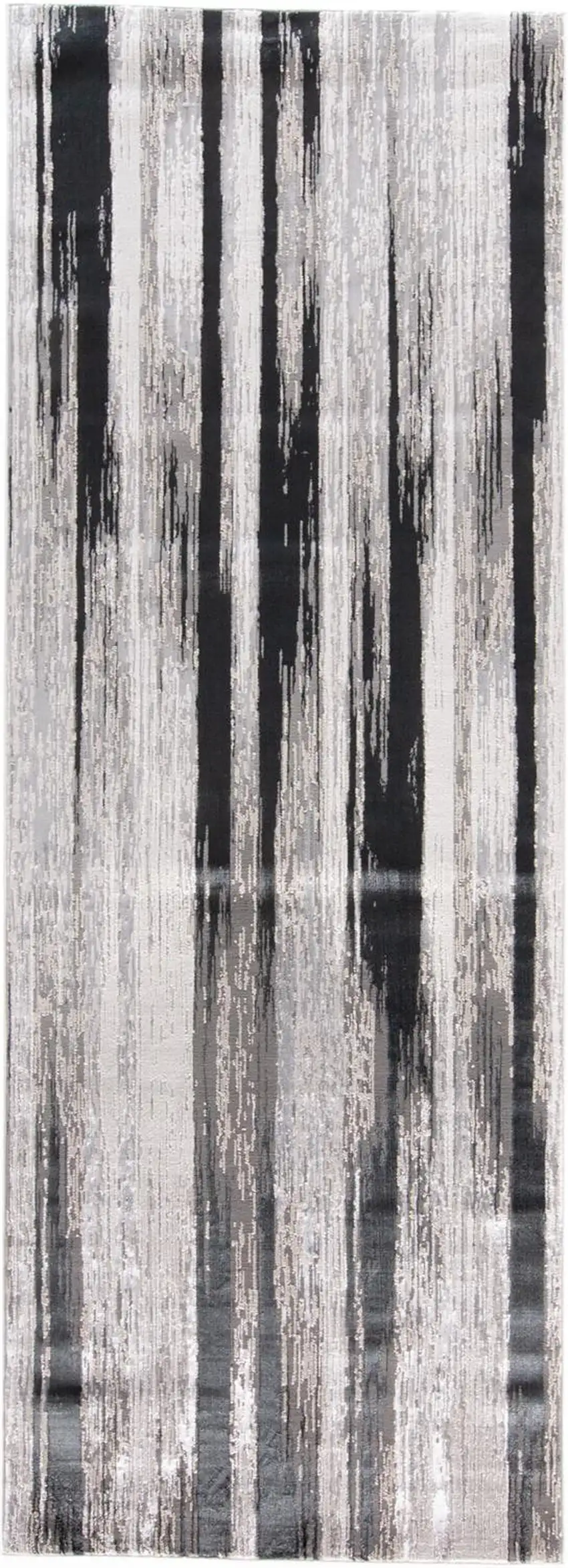 8' Beige and Black Abstract Power Loom Runner Rug Photo 1
