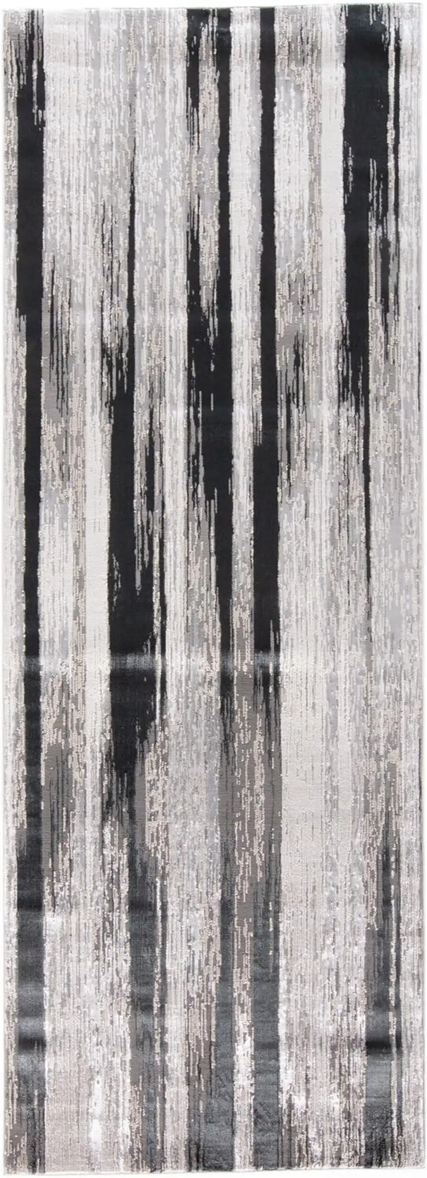 8' Beige and Black Abstract Power Loom Runner Rug Photo 3