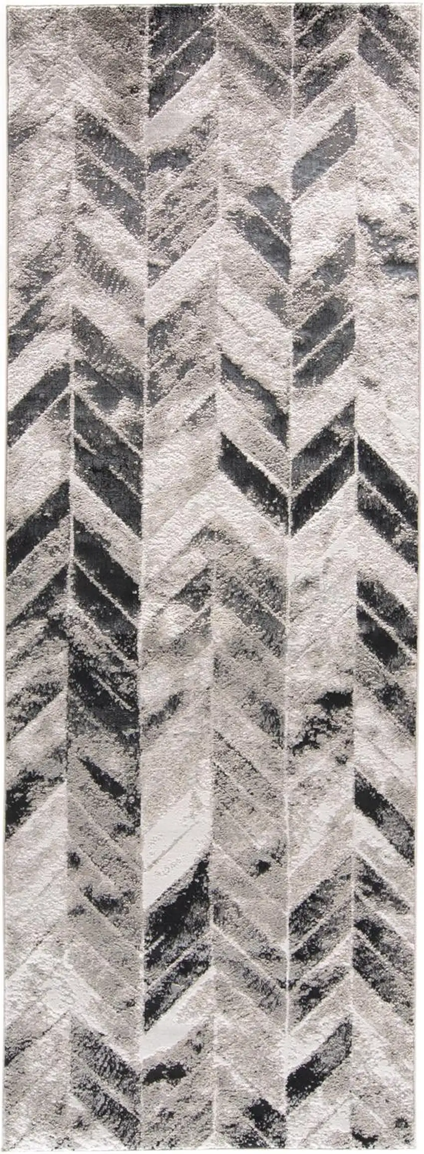 8' Beige and Black Chevron Runner Rug Photo 1