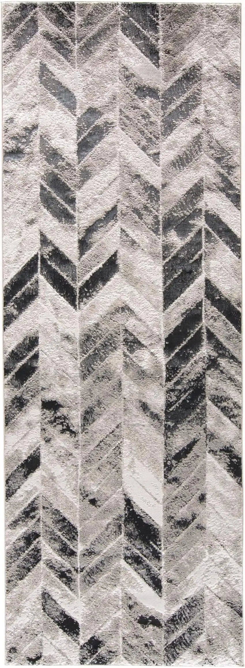 8' Beige and Black Chevron Runner Rug Photo 3