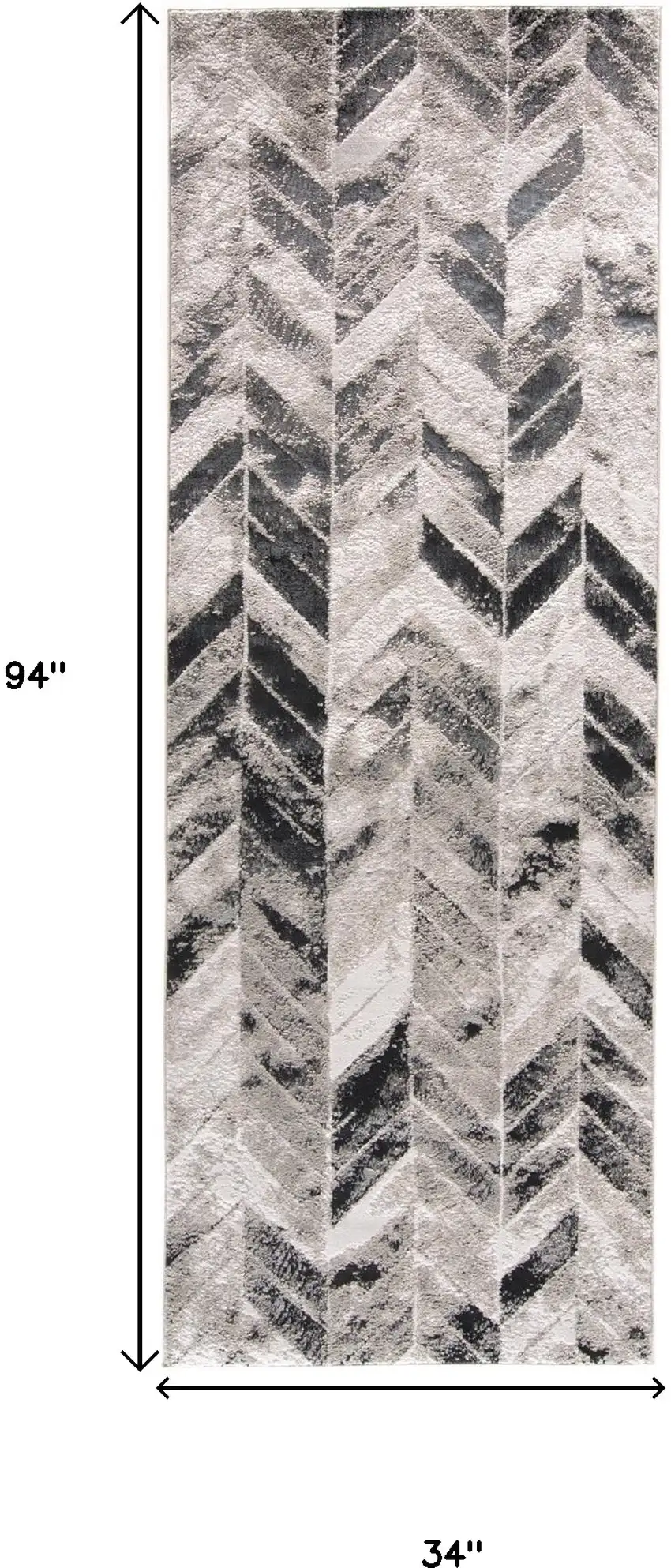 8' Beige and Black Chevron Runner Rug Photo 4