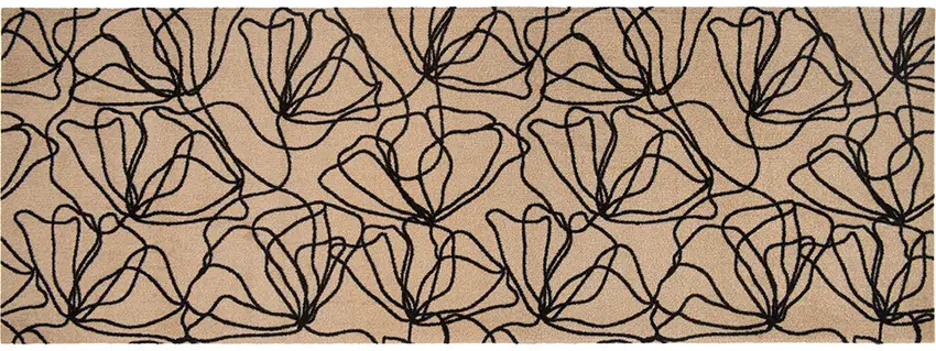 6' Beige and Black Floral Washable Runner Rug With UV Protection Photo 4