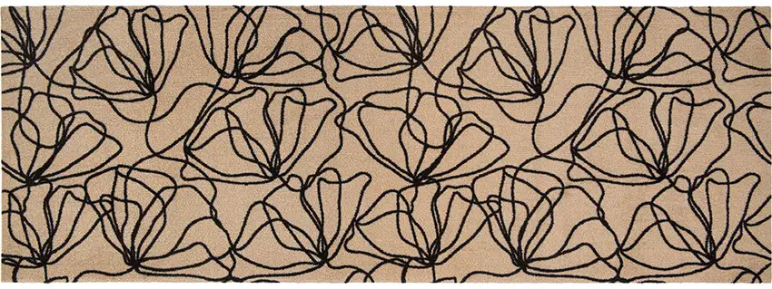 6' Beige and Black Floral Washable Runner Rug With UV Protection Photo 1