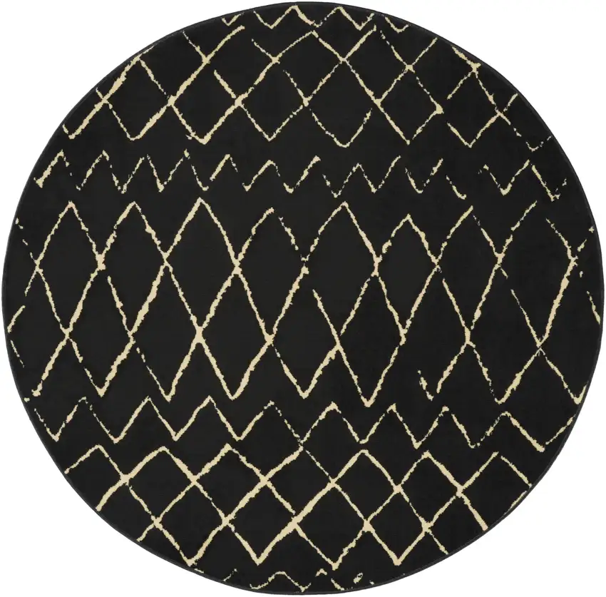 5' Beige and Black Round Abstract Power Loom Area Rug Photo 2