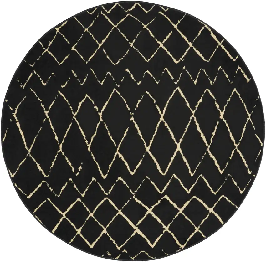 5' Beige and Black Round Abstract Power Loom Area Rug Photo 6