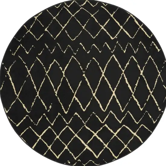 5' Beige and Black Round Abstract Power Loom Area Rug Photo 3