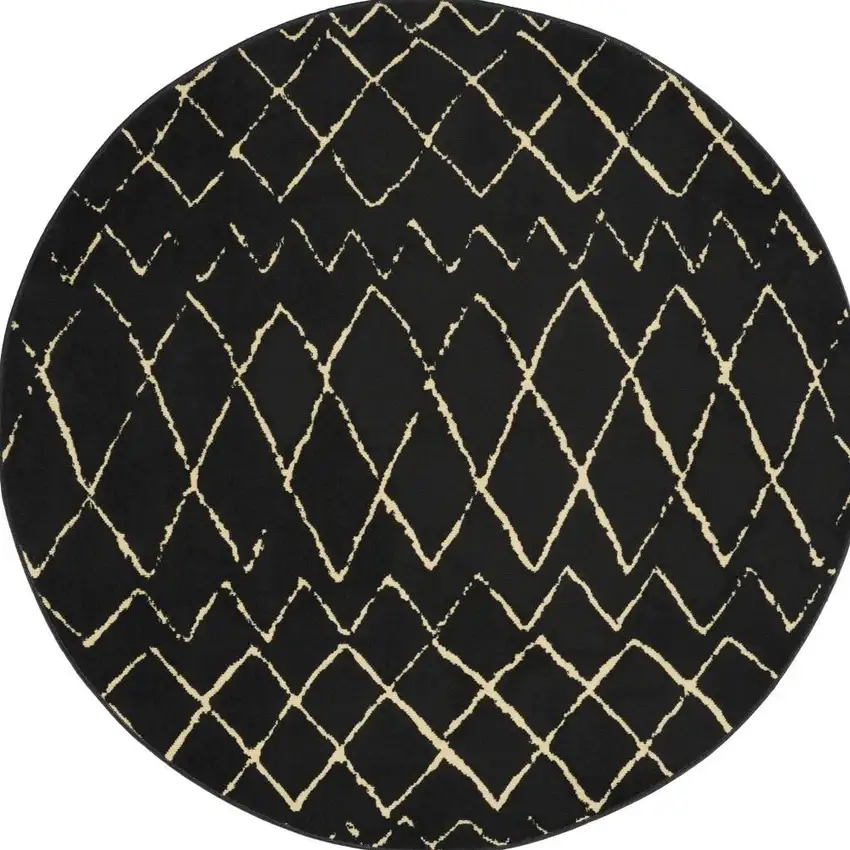 5' Beige and Black Round Abstract Power Loom Area Rug Photo 3