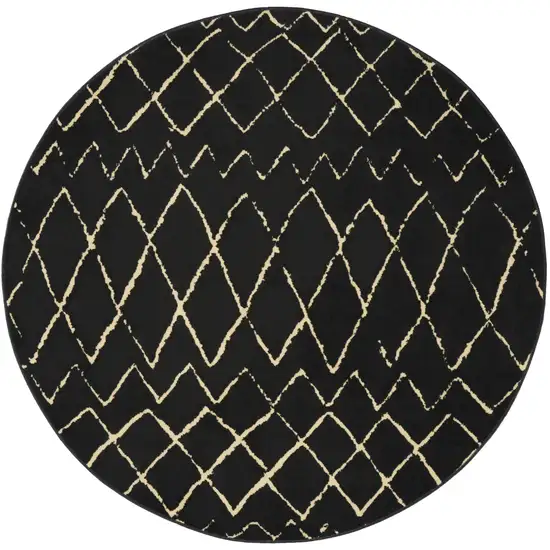 5' Beige and Black Round Abstract Power Loom Area Rug Photo 4