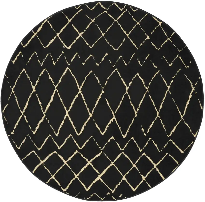 5' Beige and Black Round Abstract Power Loom Area Rug Photo 4