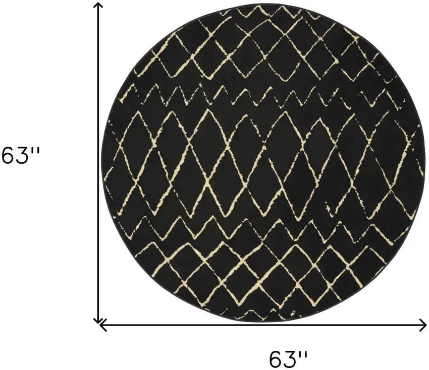5' Beige and Black Round Abstract Power Loom Area Rug Photo 3
