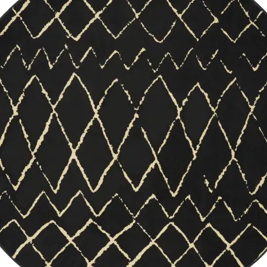 5' Beige and Black Round Abstract Power Loom Area Rug Photo 7