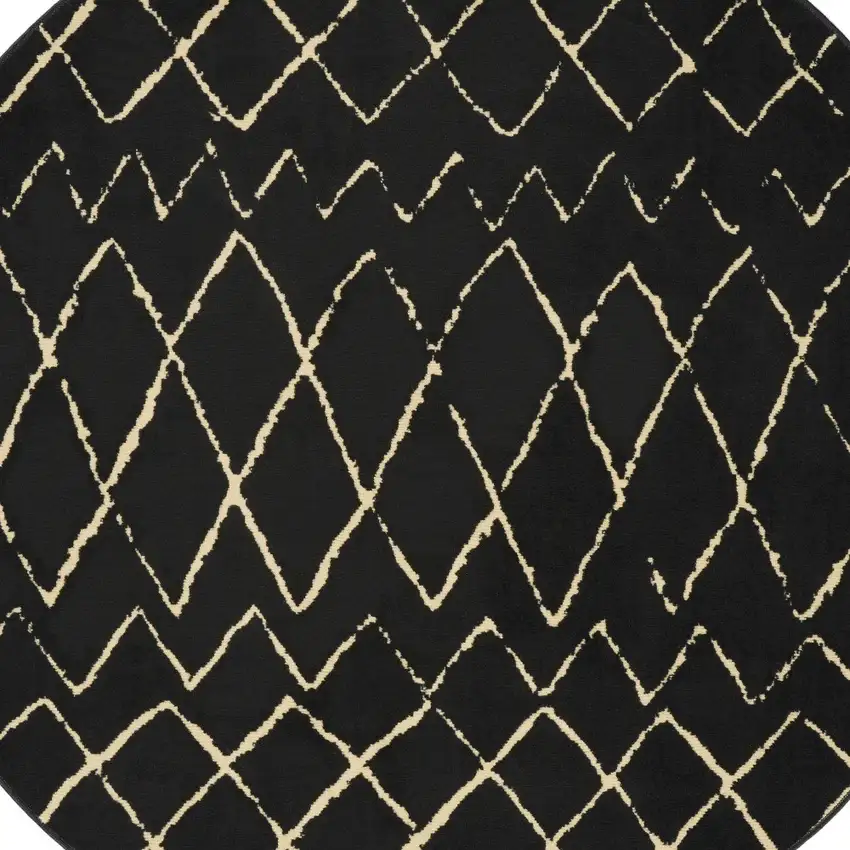 5' Beige and Black Round Abstract Power Loom Area Rug Photo 7