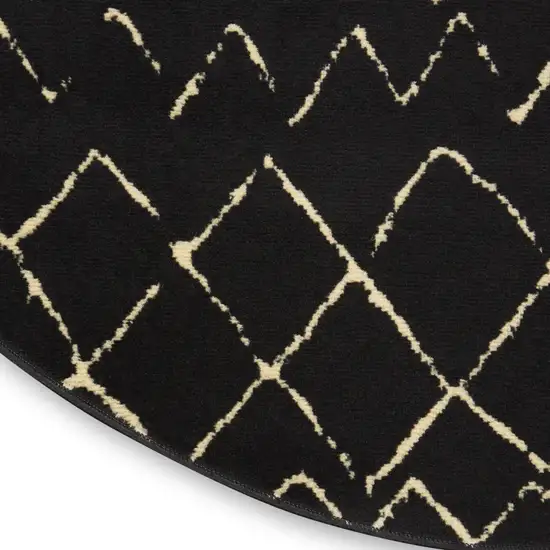 5' Beige and Black Round Abstract Power Loom Area Rug Photo 9