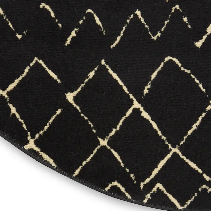 5' Beige and Black Round Abstract Power Loom Area Rug Photo 9