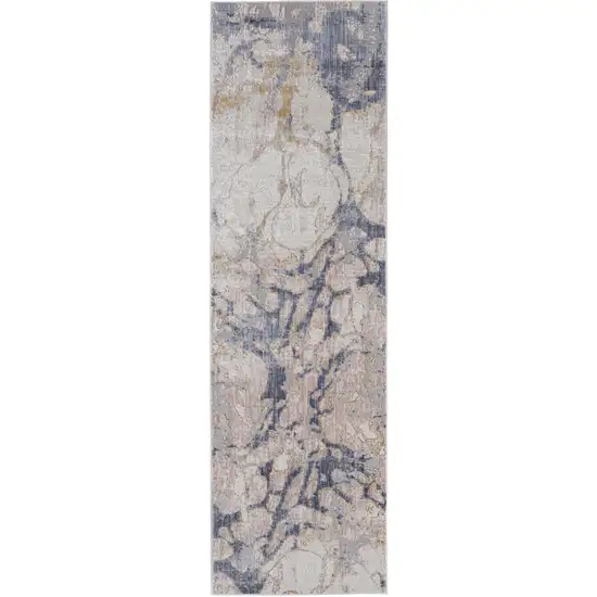 12' Tan Blue And Beige Abstract Distressed Runner Rug Photo 4