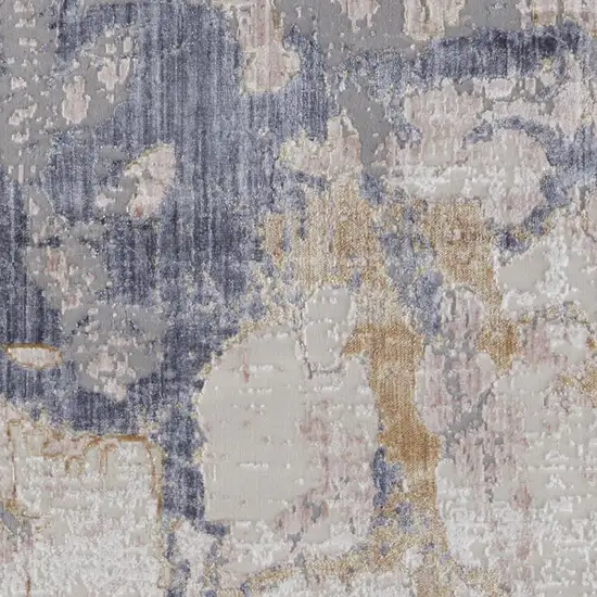 12' Tan Blue And Beige Abstract Distressed Runner Rug Photo 5