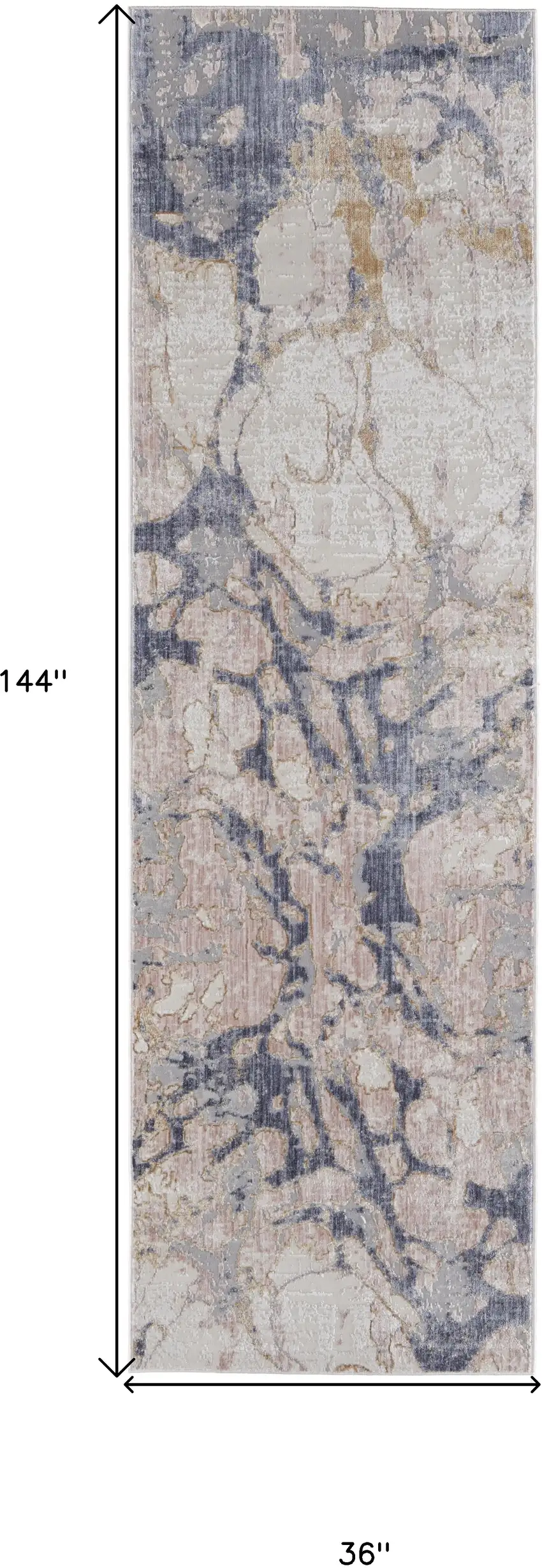 12' Beige and Blue Abstract Power Loom Distressed Runner Rug Photo 3