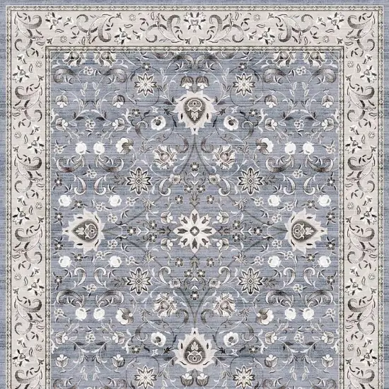 8' Beige and Blue Floral Distressed Non Skid Runner Rug Photo 3